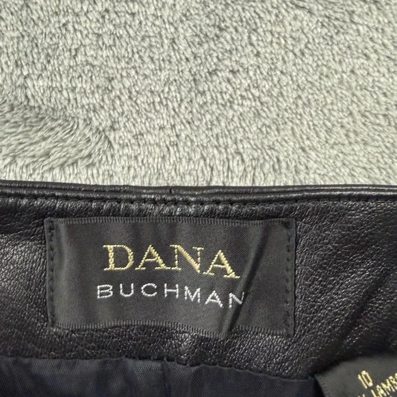 Dana Buchman Leather Pants Women 10 Black  Lambskin Straight Leg High Rise - Picture 3 of 7